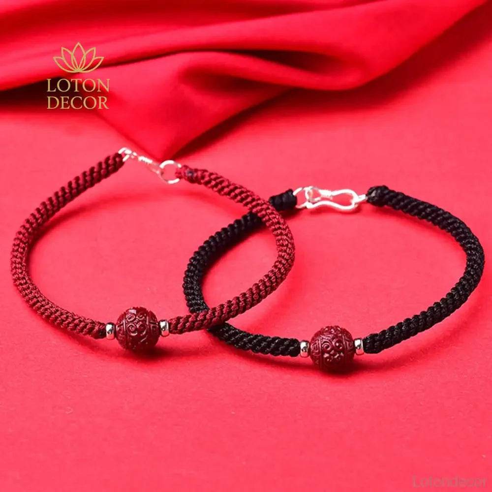 Cinnabar Back Pattern Bracelet – Adjustable Wealth Amulet - Loton Decor
