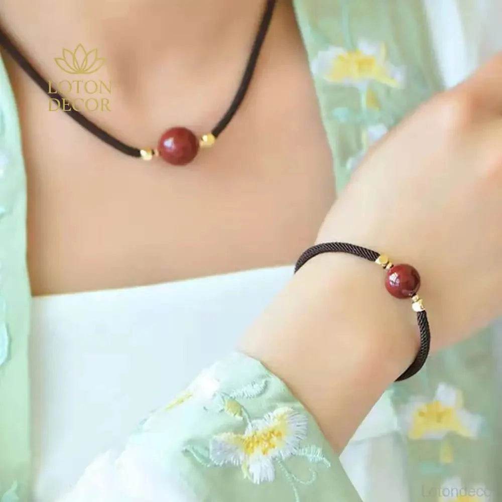 Cinnabar Bead Necklace Bracelet – Feng Shui Luck Charm - Loton Decor