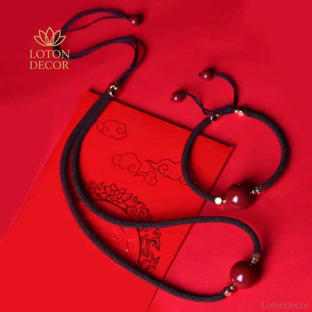 Cinnabar Bead Necklace Bracelet – Feng Shui Luck Charm - Loton Decor