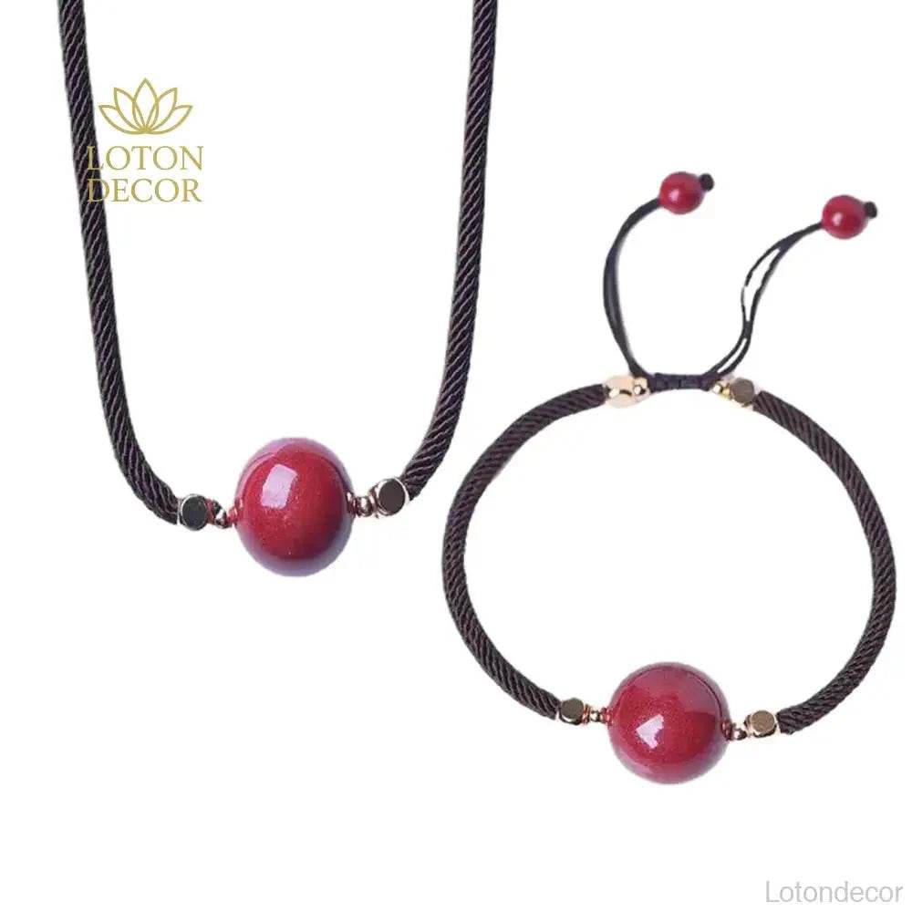 Cinnabar Bead Necklace Bracelet – Feng Shui Luck Charm - Loton Decor