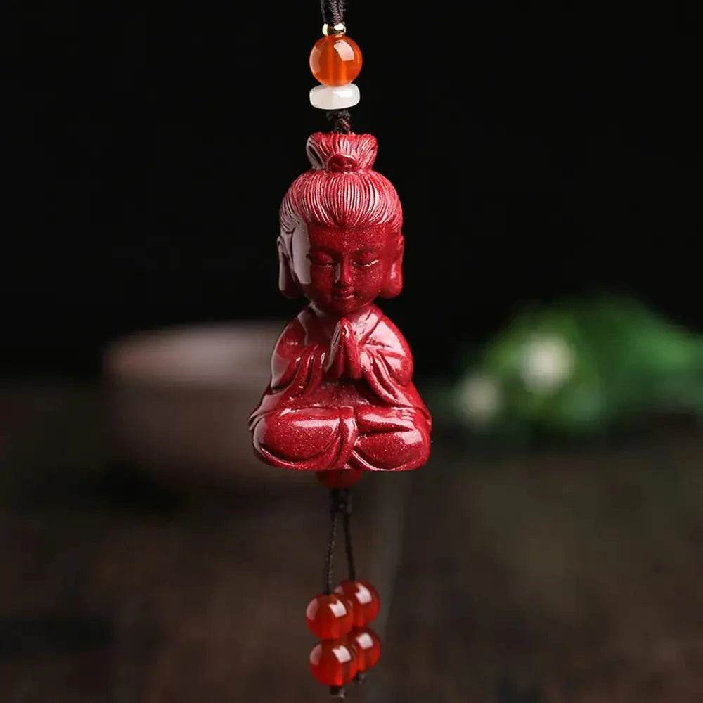 Cinnabar Buddha Guanyin Necklace – Wealth Protection Charm - Loton Decor