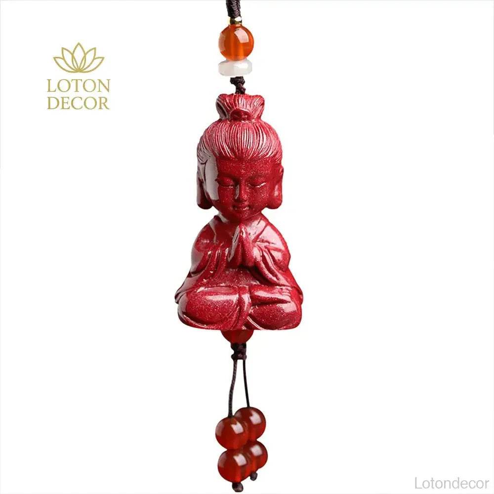 Cinnabar Buddha Guanyin Necklace – Wealth Protection Charm - Loton Decor