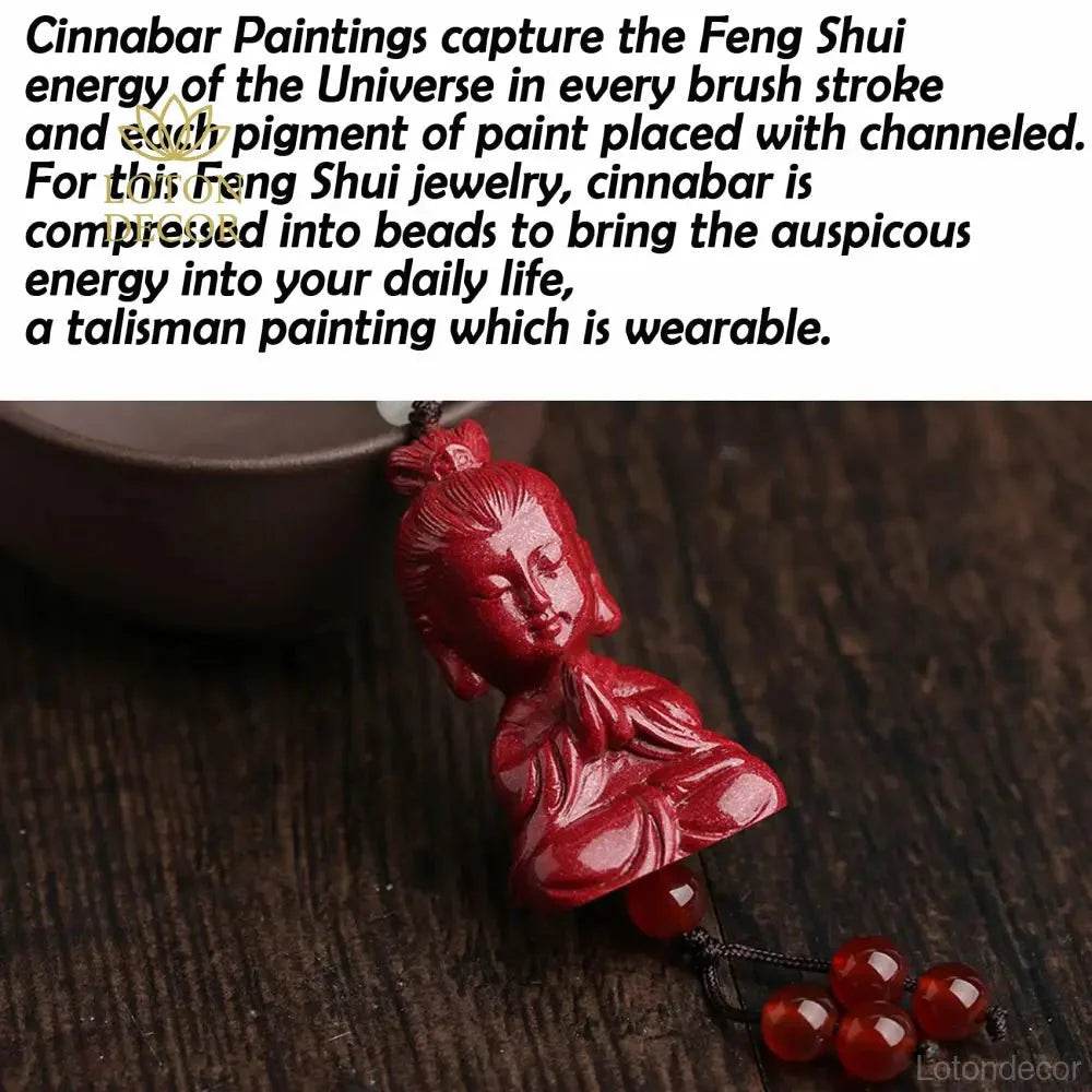 Cinnabar Buddha Guanyin Necklace – Wealth Protection Charm - Loton Decor