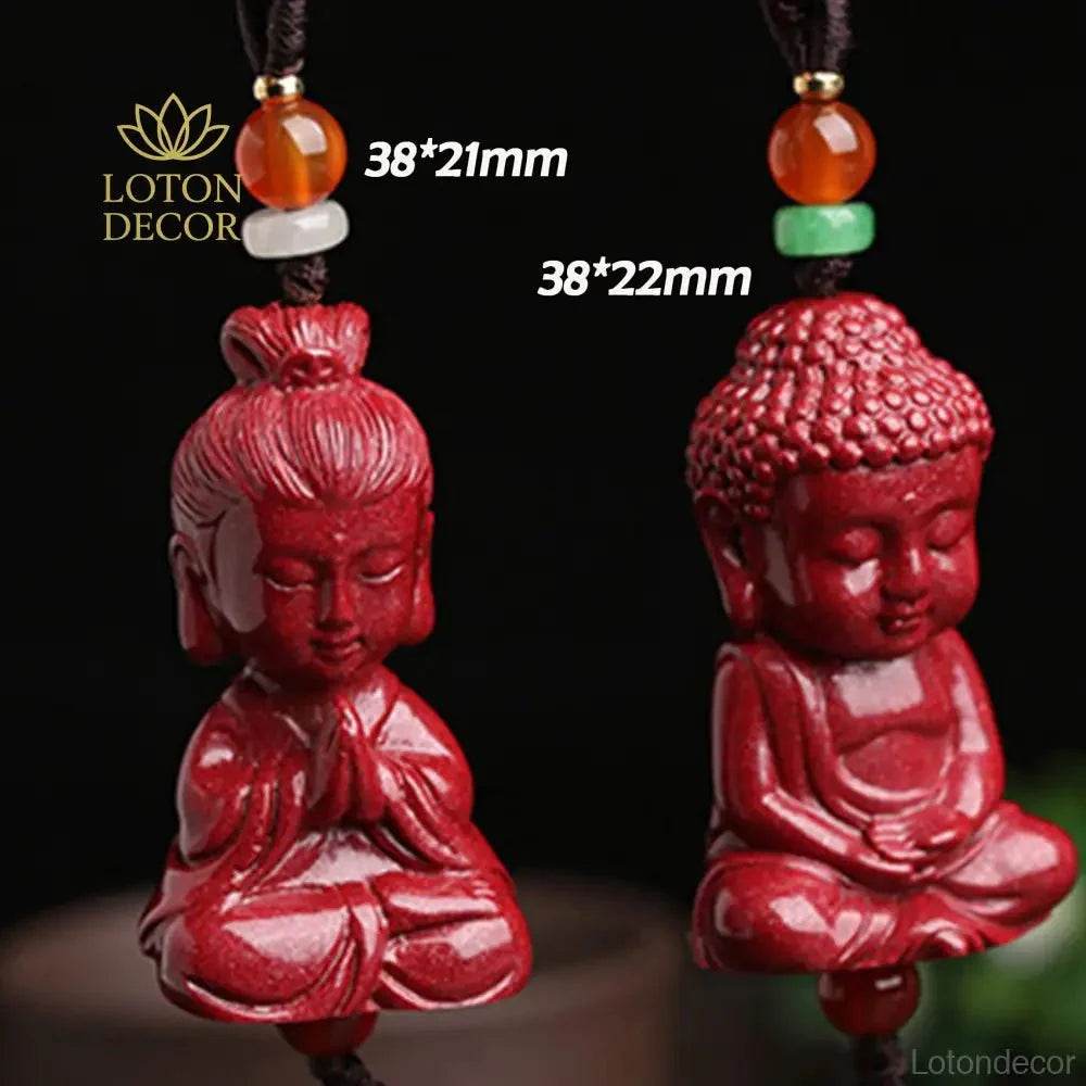 Cinnabar Buddha Guanyin Necklace – Wealth Protection Charm - Loton Decor