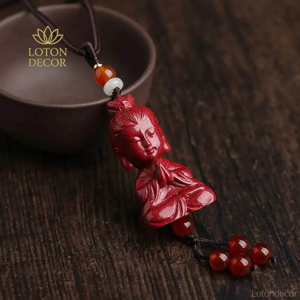 Cinnabar Buddha Guanyin Necklace – Wealth Protection Charm - Loton Decor