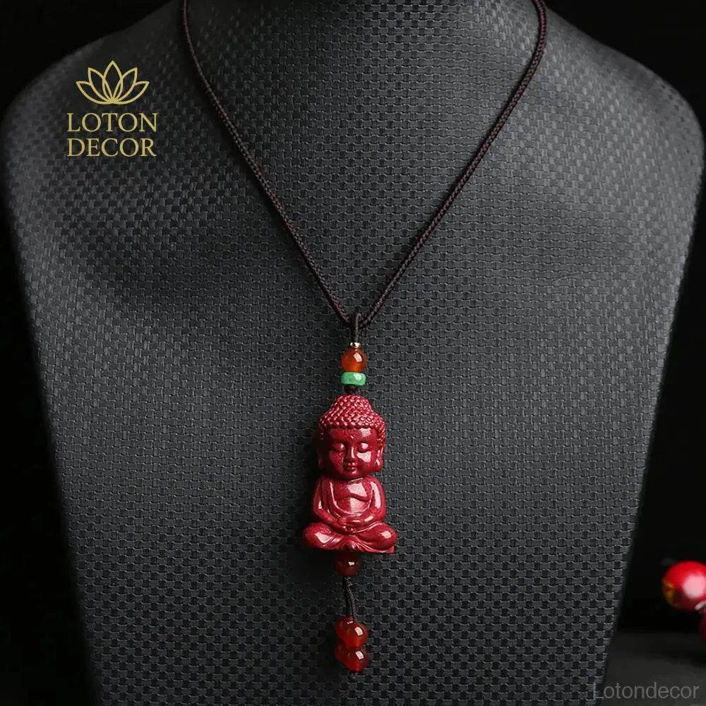 Cinnabar Buddha Guanyin Necklace – Wealth Protection Charm - Loton Decor