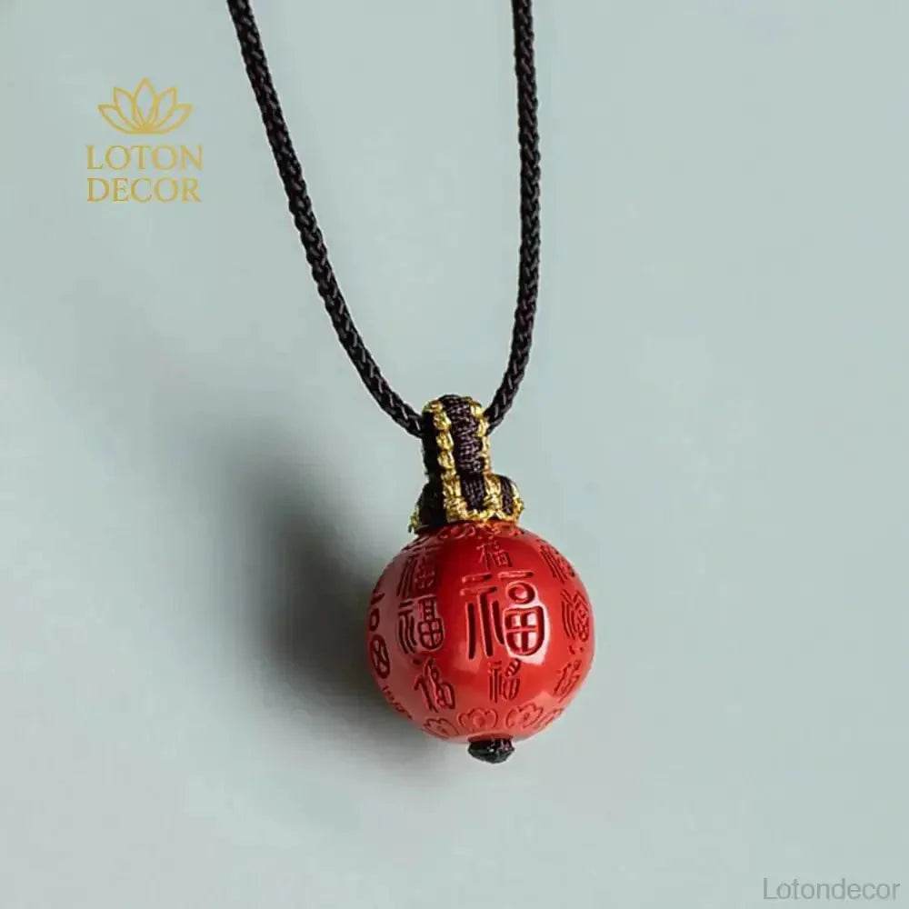 Cinnabar Charm Necklace – Feng Shui Chinese Luck Pendant - Loton Decor