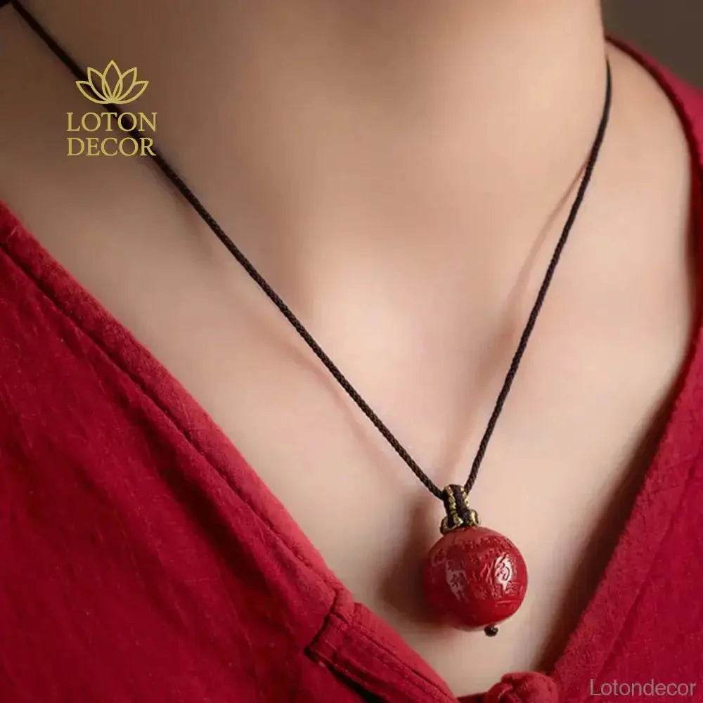 Cinnabar Charm Necklace – Feng Shui Chinese Luck Pendant - Loton Decor