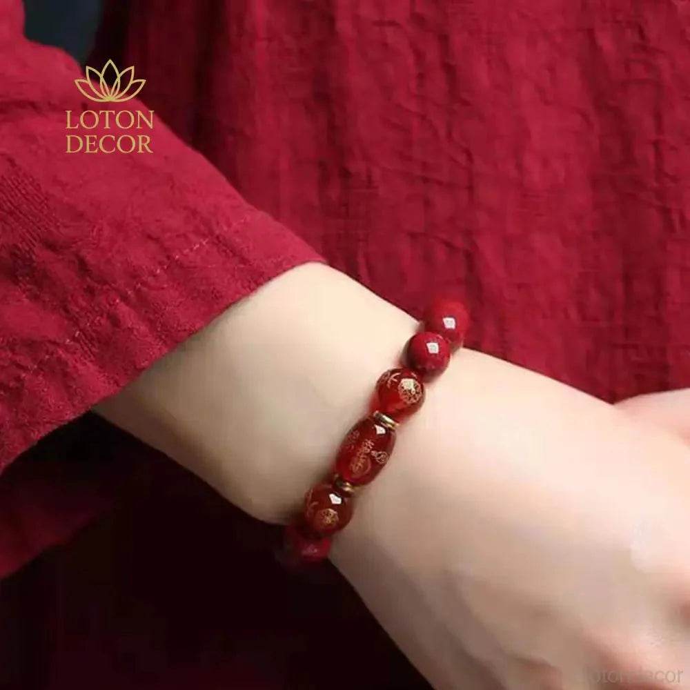 Cinnabar Crystal Bracelet – Feng Shui Amulet for Luck - Loton Decor