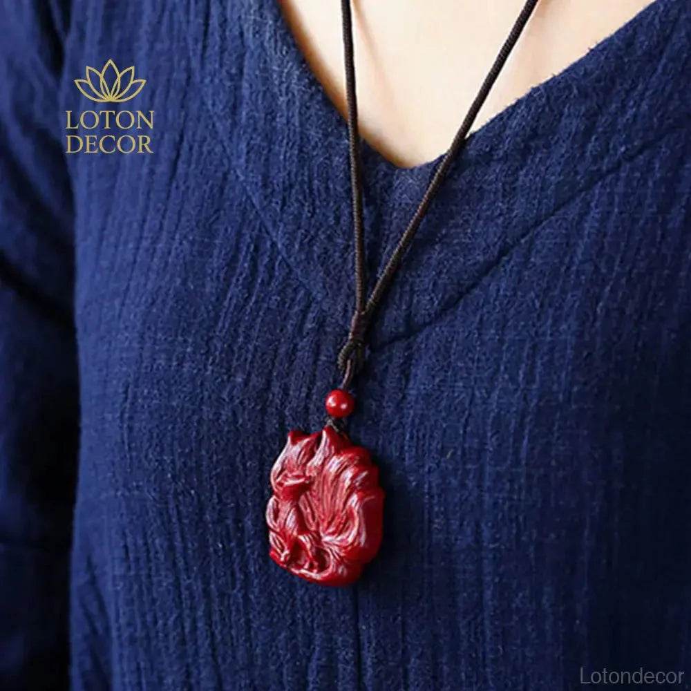 Cinnabar Fox Necklace – Love & Wealth Amulet for Women - Loton Decor
