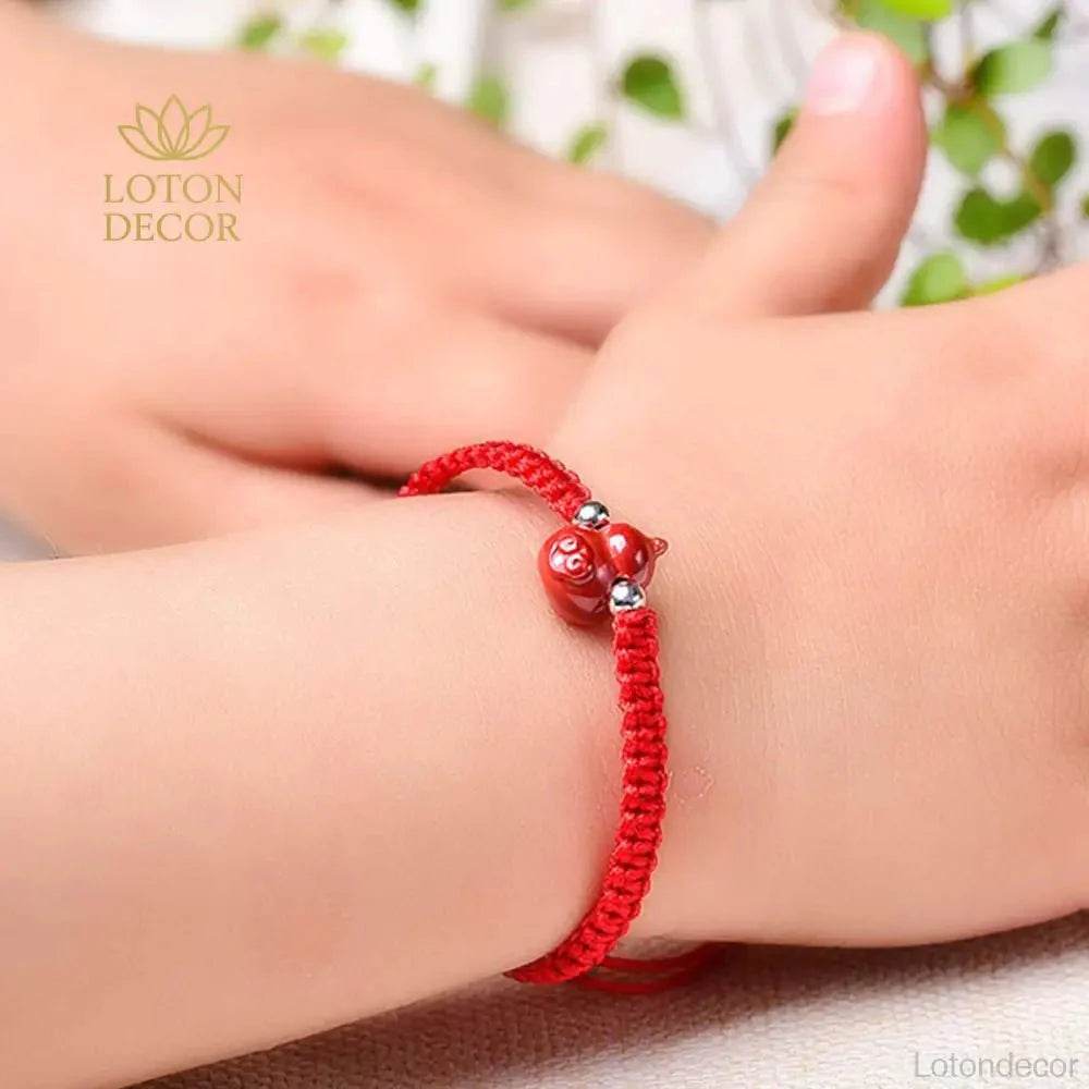 Cinnabar Gourd Bracelet – Red Rope Lucky Charm for Kids - Loton Decor
