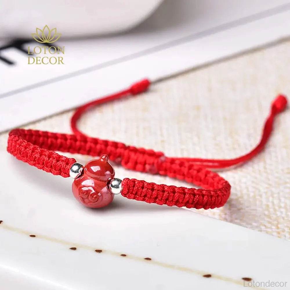 Cinnabar Gourd Bracelet – Red Rope Lucky Charm for Kids - Loton Decor
