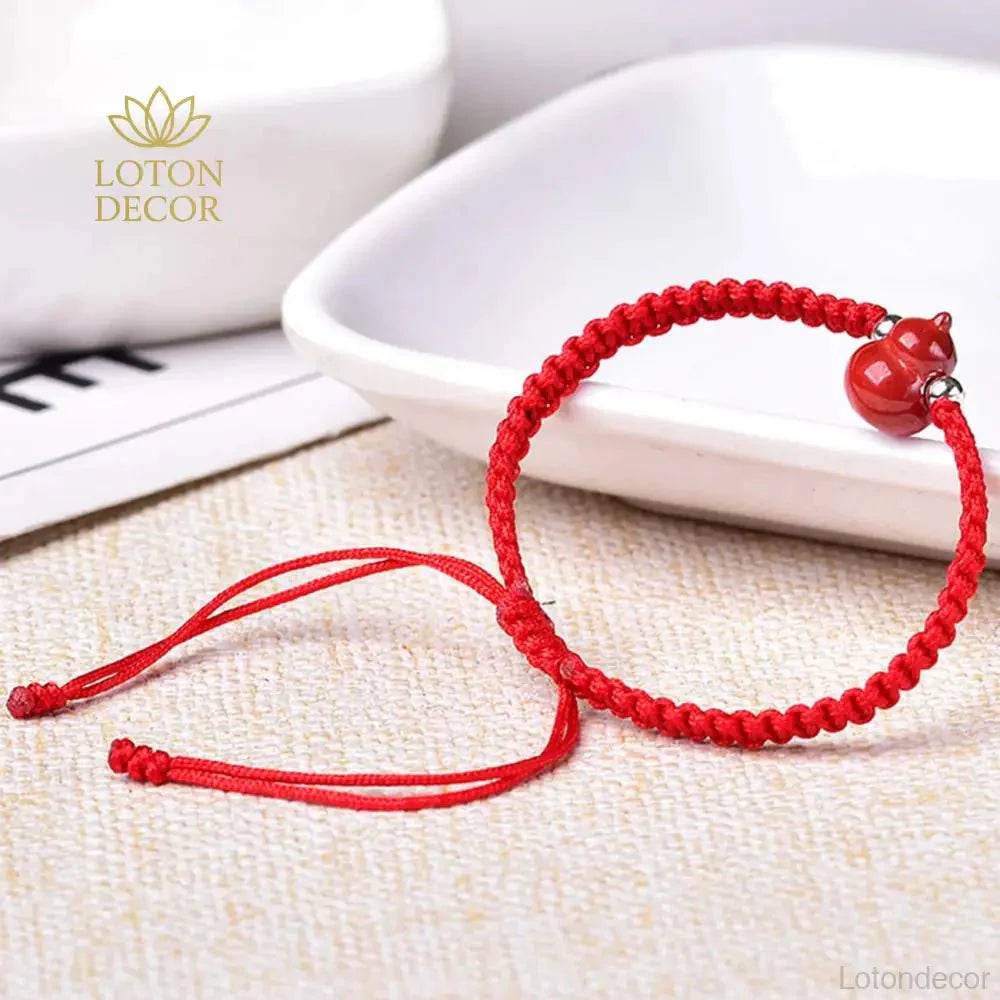 Cinnabar Gourd Bracelet – Red Rope Lucky Charm for Kids - Loton Decor