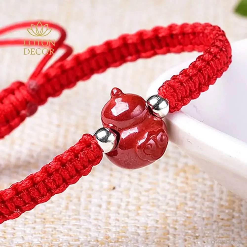 Cinnabar Gourd Bracelet – Red Rope Lucky Charm for Kids - Loton Decor