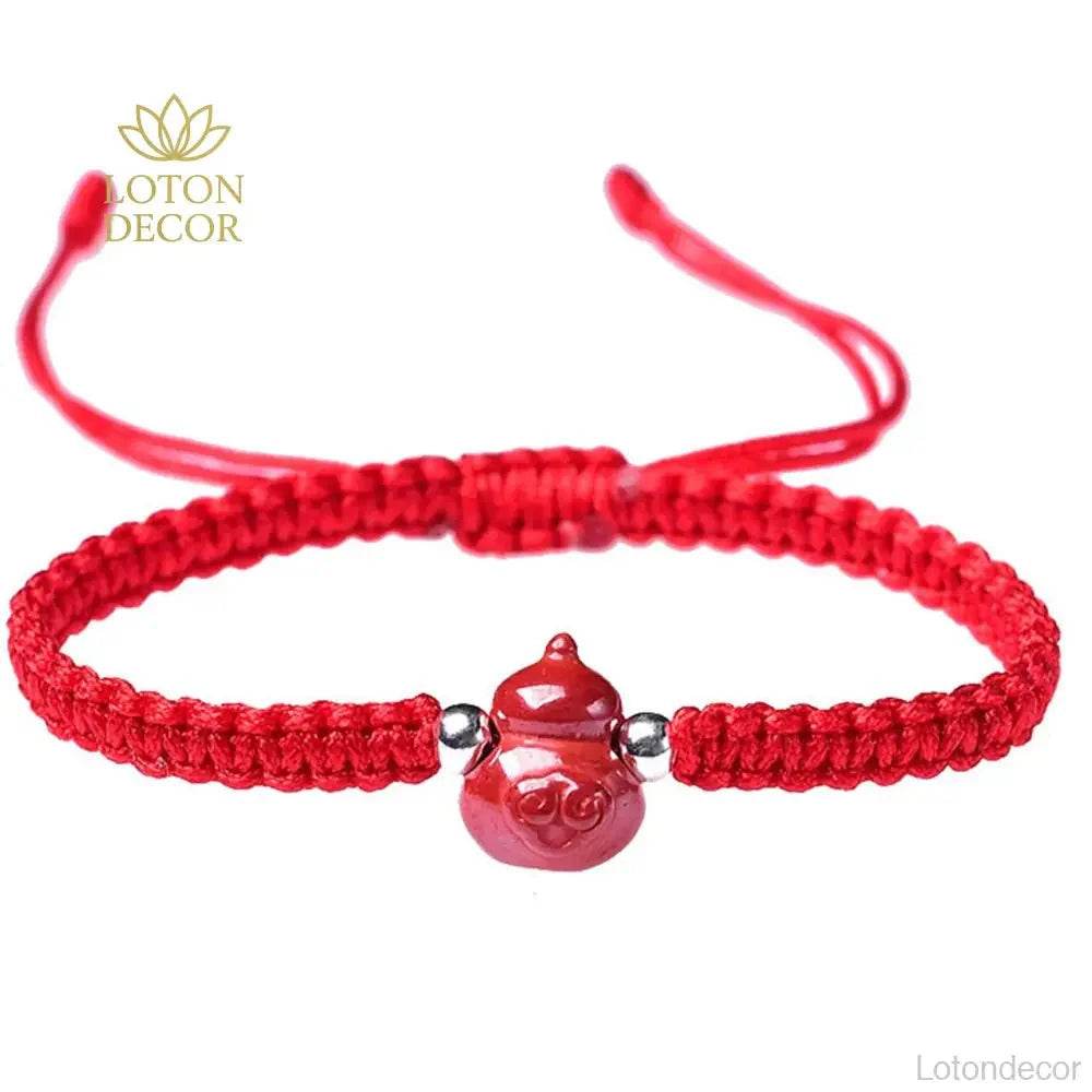 Cinnabar Gourd Bracelet – Red Rope Lucky Charm for Kids - Loton Decor