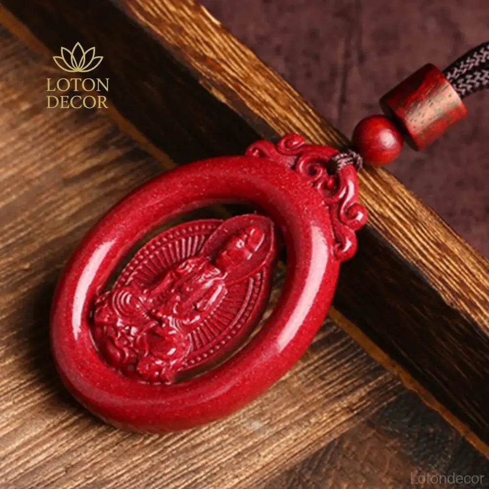 Cinnabar Guanyin Necklace – Red Wealth Reiki Amulet - Loton Decor
