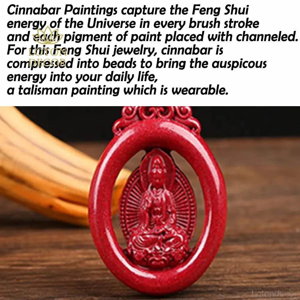 Cinnabar Guanyin Necklace – Red Wealth Reiki Amulet - Loton Decor
