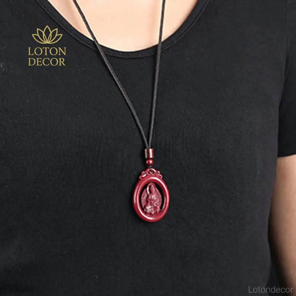 Cinnabar Guanyin Necklace – Red Wealth Reiki Amulet - Loton Decor
