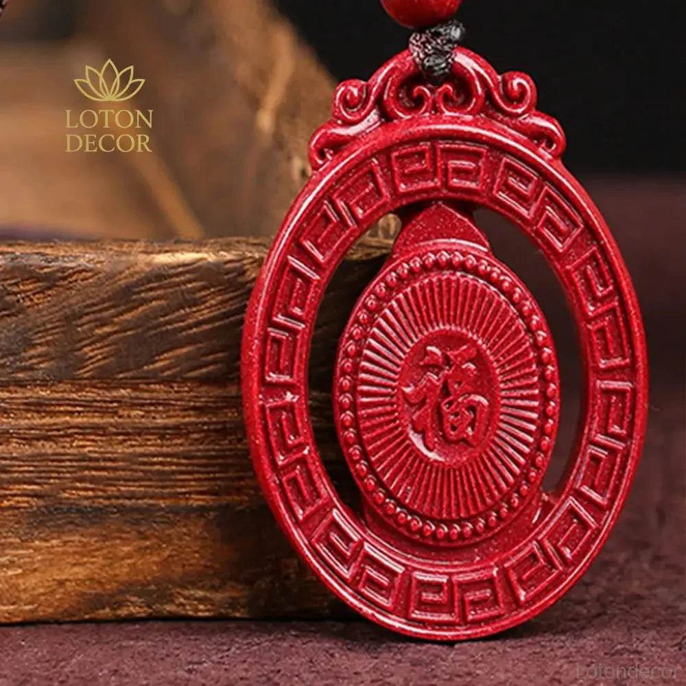 Cinnabar Guanyin Necklace – Red Wealth Reiki Amulet - Loton Decor