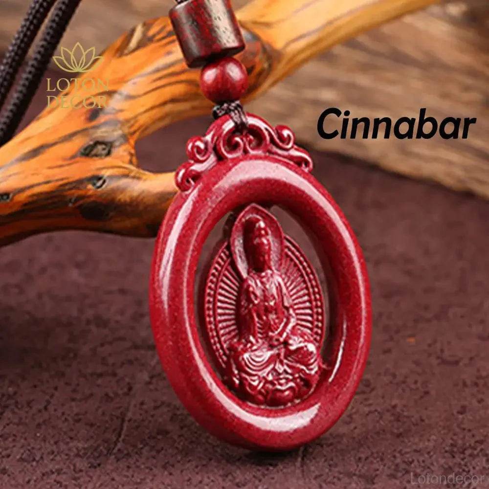Cinnabar Guanyin Necklace – Red Wealth Reiki Amulet - Loton Decor