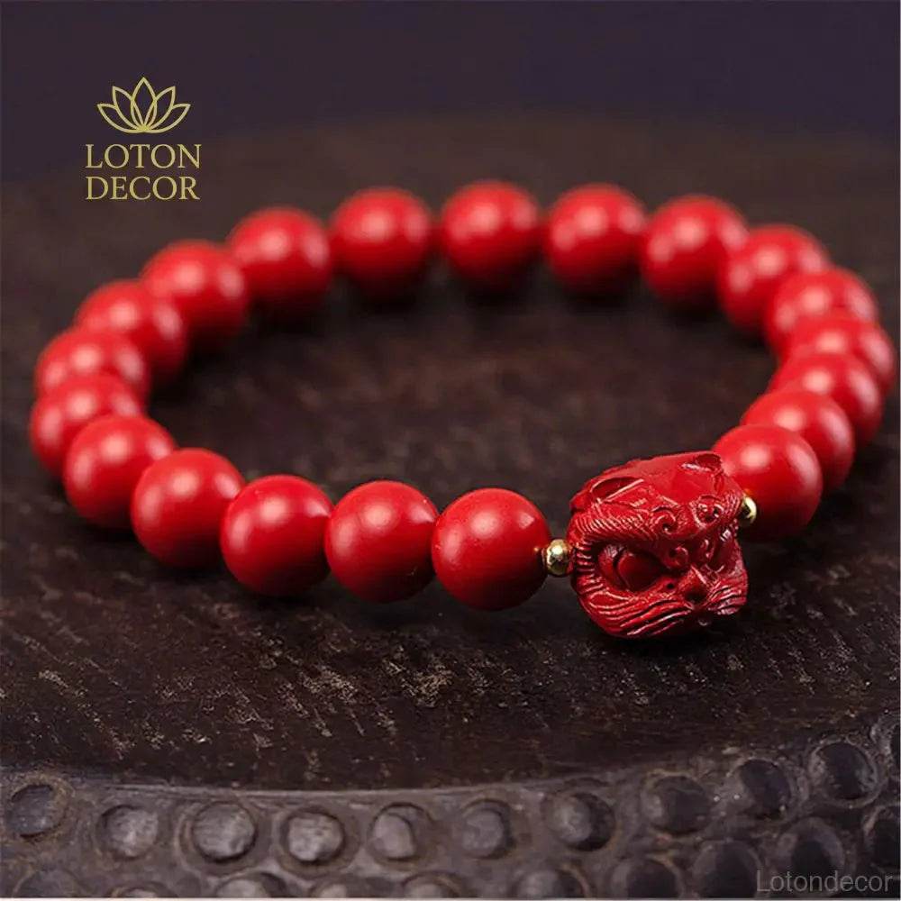 Cinnabar Lion Charm Bracelet – Strong Protection Amulet - Loton Decor