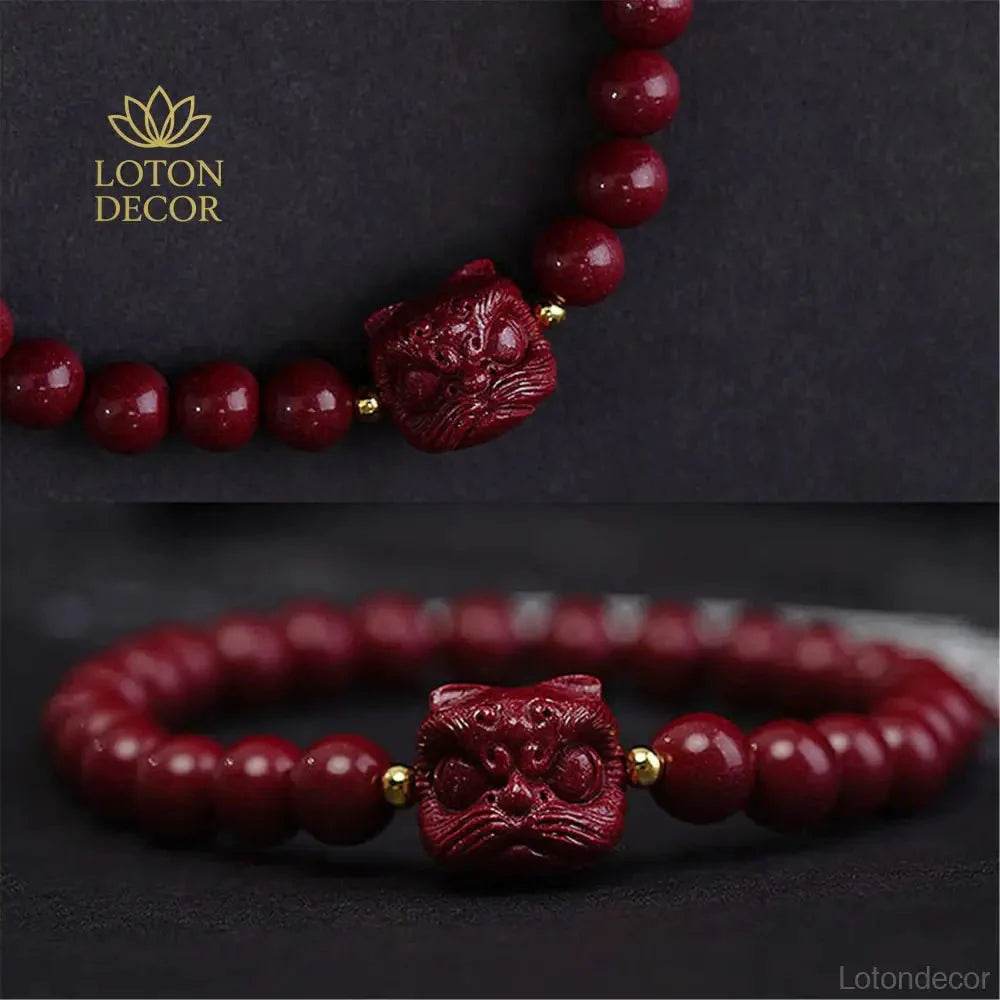 Cinnabar Lion Charm Bracelet – Strong Protection Amulet - Loton Decor