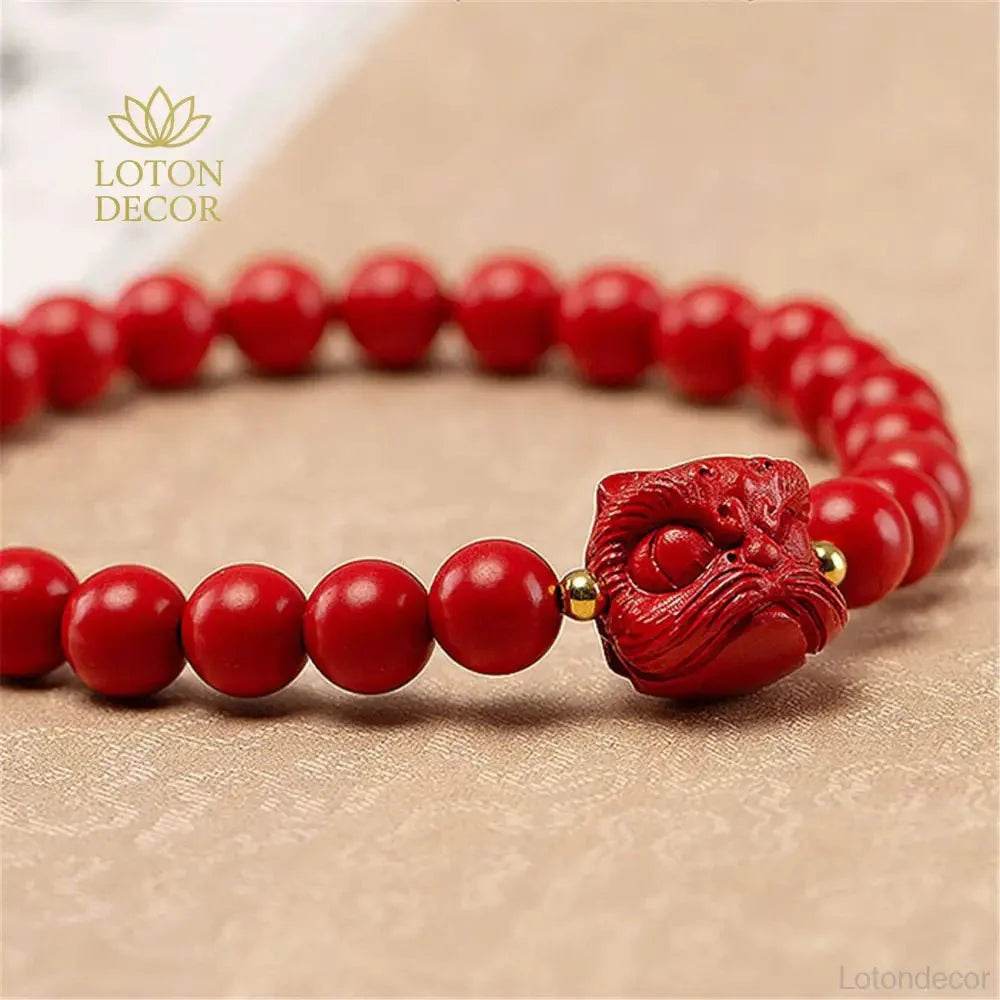 Cinnabar Lion Charm Bracelet – Strong Protection Amulet - Loton Decor