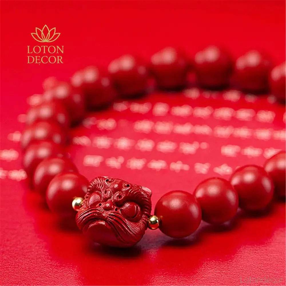 Cinnabar Lion Charm Bracelet – Strong Protection Amulet - Loton Decor