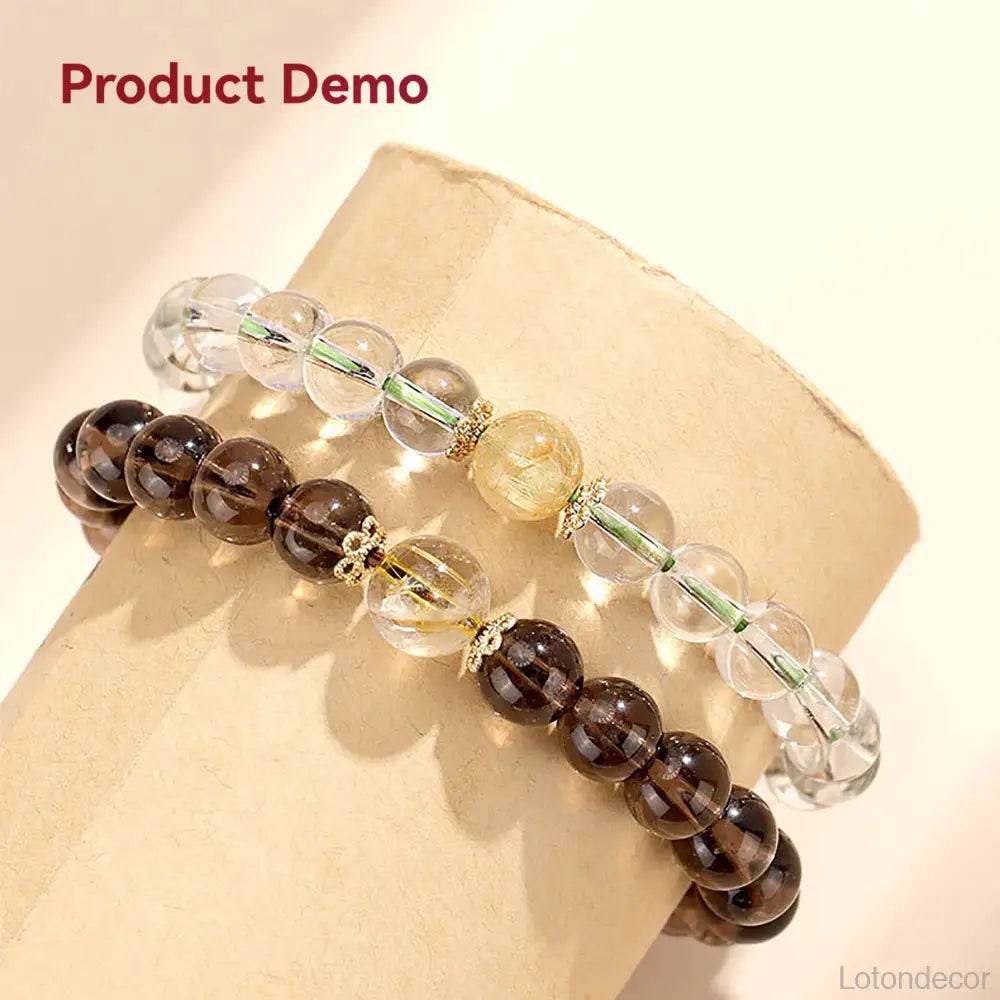 Cinnabar Lotus Blossom Bracelet Clear Quartz Smoky Quartz Feng Shui Wealth Bracelet for Prosperity - Loton Decor