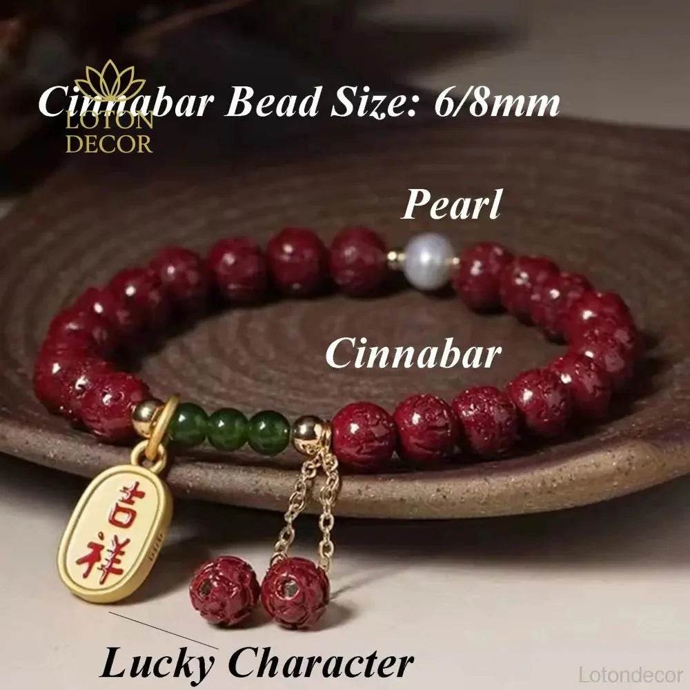Cinnabar Lucky Charm Bracelet – Natural Crystal Amulet - Loton Decor