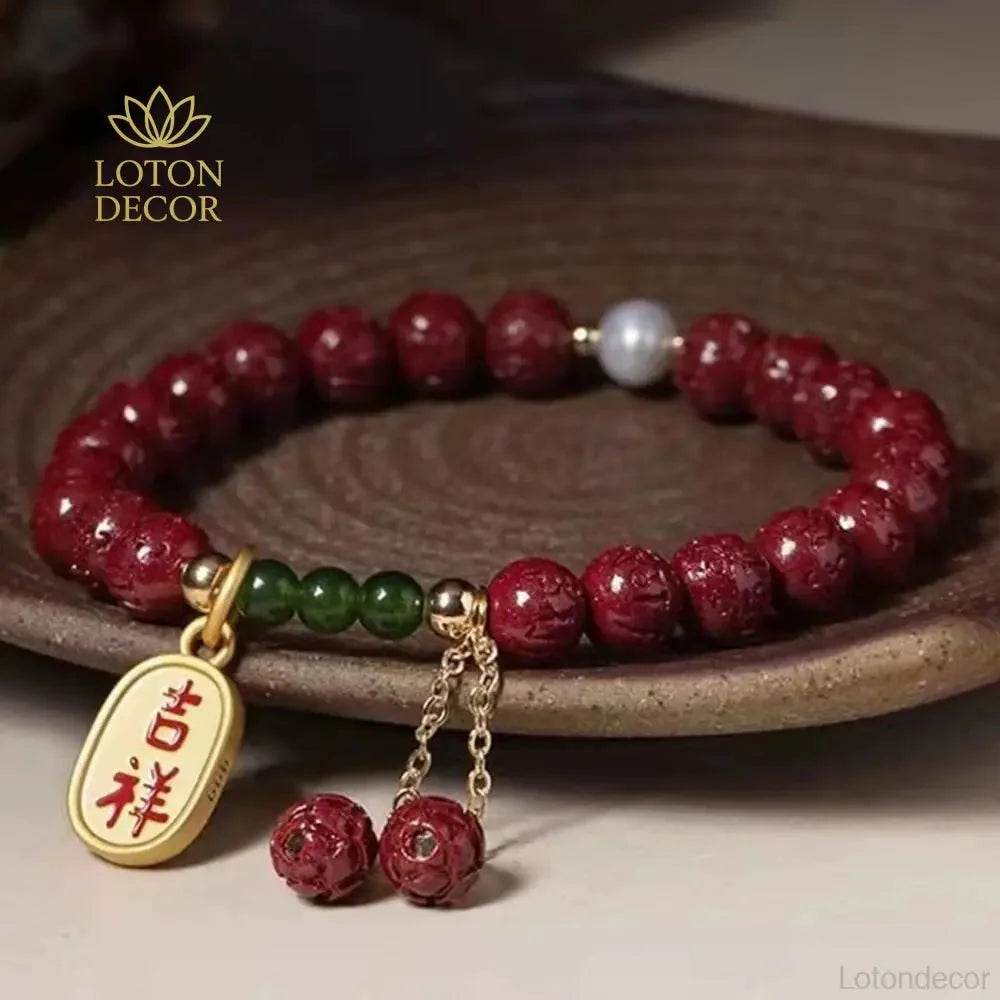 Cinnabar Lucky Charm Bracelet – Natural Crystal Amulet - Loton Decor