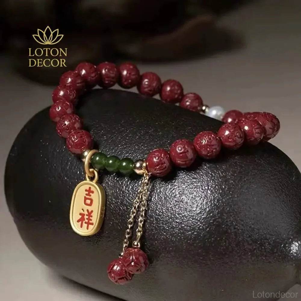 Cinnabar Lucky Charm Bracelet – Natural Crystal Amulet - Loton Decor