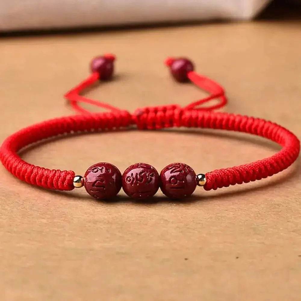 Cinnabar Mantra Bracelet – Red Rope Wealth Charm for Women - Loton Decor