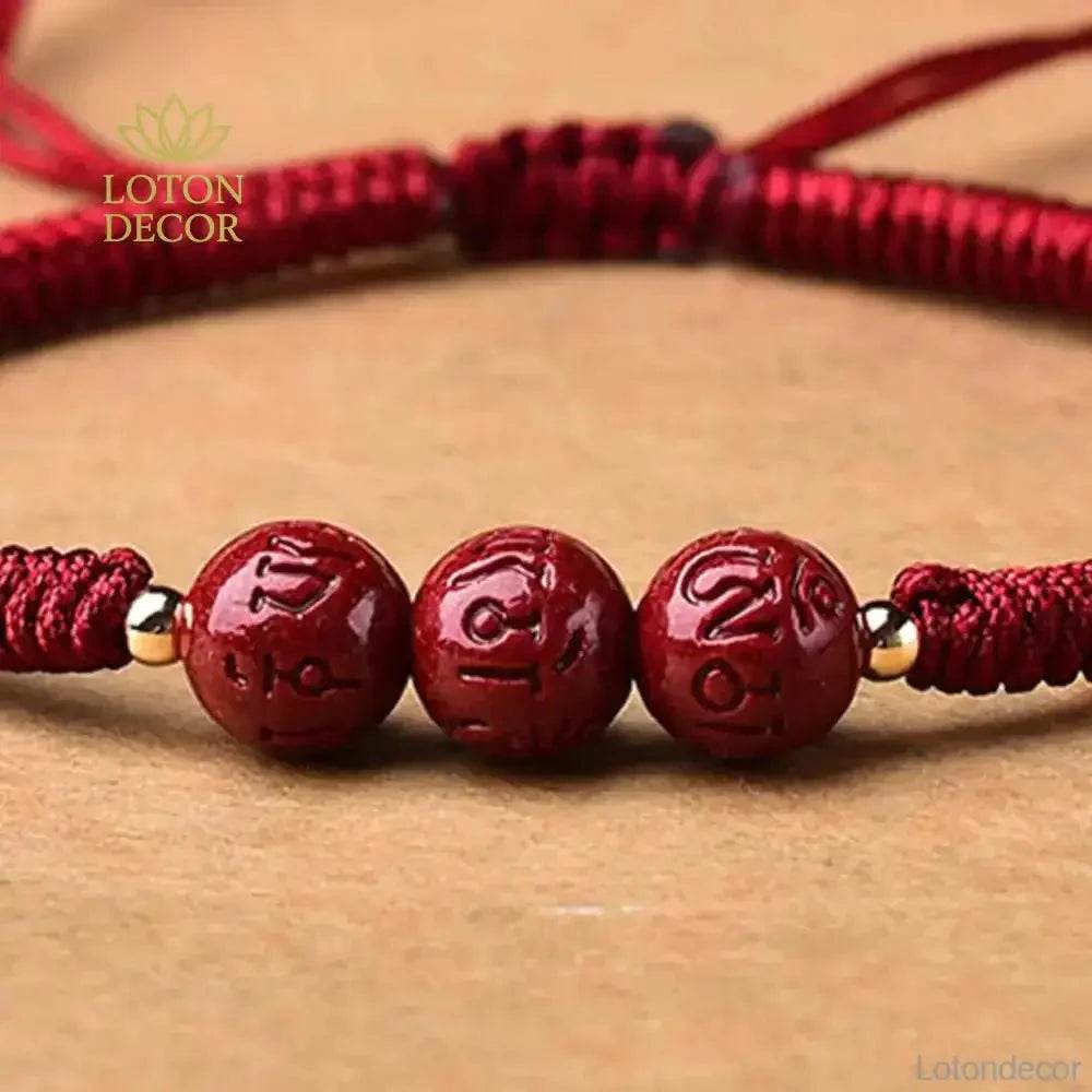 Cinnabar Mantra Bracelet – Red Rope Wealth Charm for Women - Loton Decor