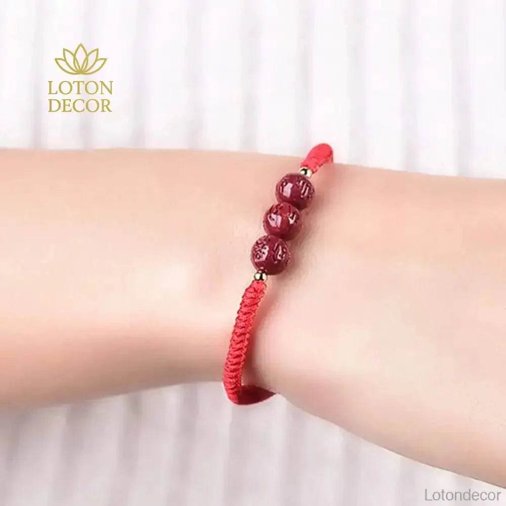 Cinnabar Mantra Bracelet – Red Rope Wealth Charm for Women - Loton Decor