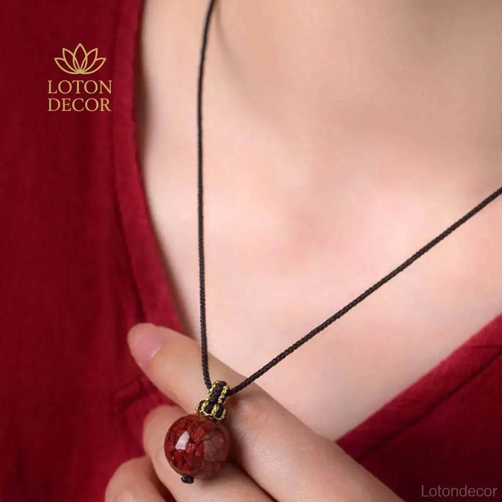 Cinnabar Mantra Necklace – Feng Shui Wealth & Fortune Amulet - Loton Decor