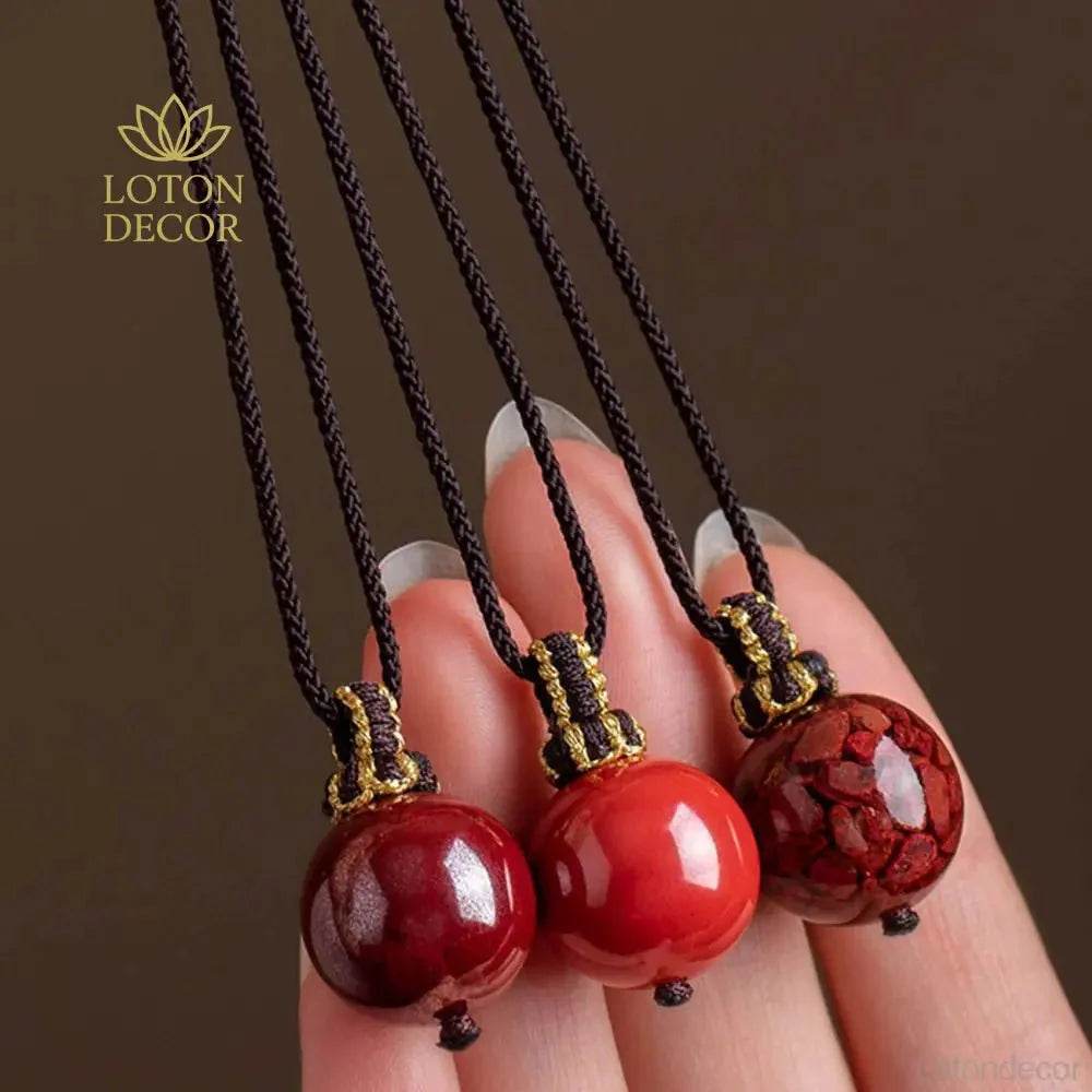 Cinnabar Mantra Necklace – Feng Shui Wealth & Fortune Amulet - Loton Decor