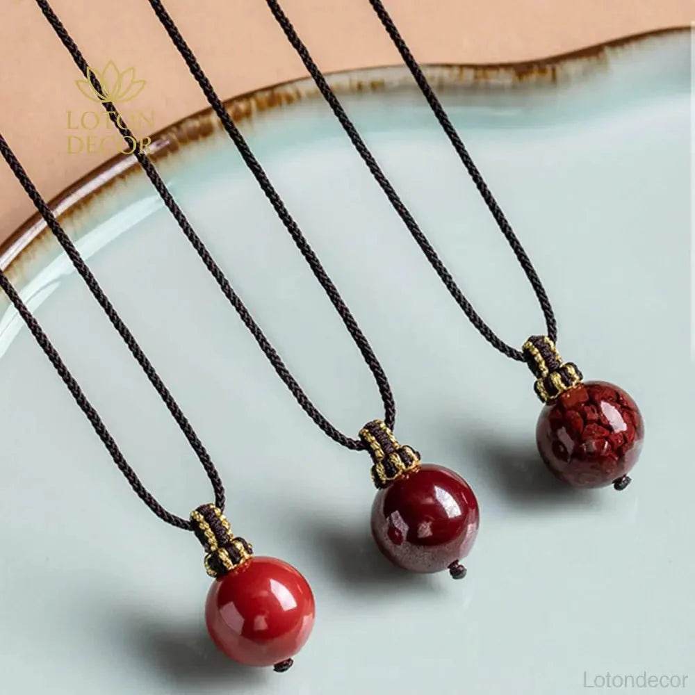 Cinnabar Mantra Necklace – Feng Shui Wealth & Fortune Amulet - Loton Decor