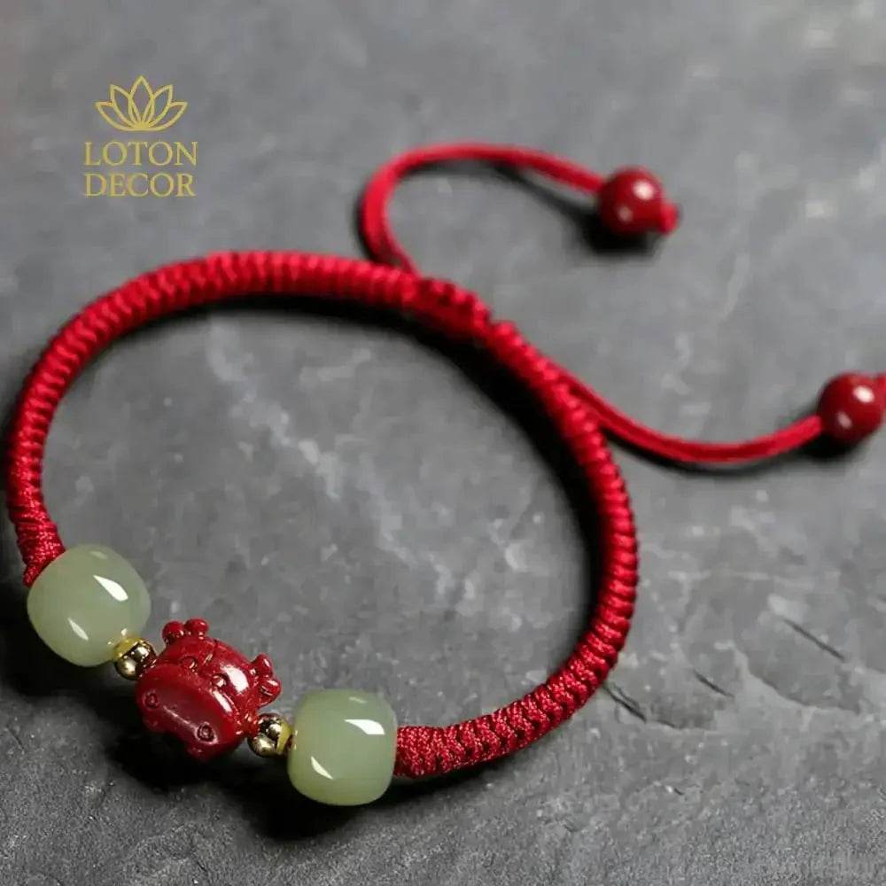 Cinnabar Ox Jade Bracelet – Year of the Ox Luck Amulet - Loton Decor