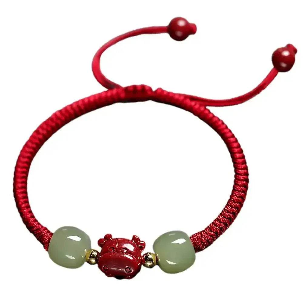 Cinnabar Ox Jade Bracelet – Year of the Ox Luck Amulet - Loton Decor
