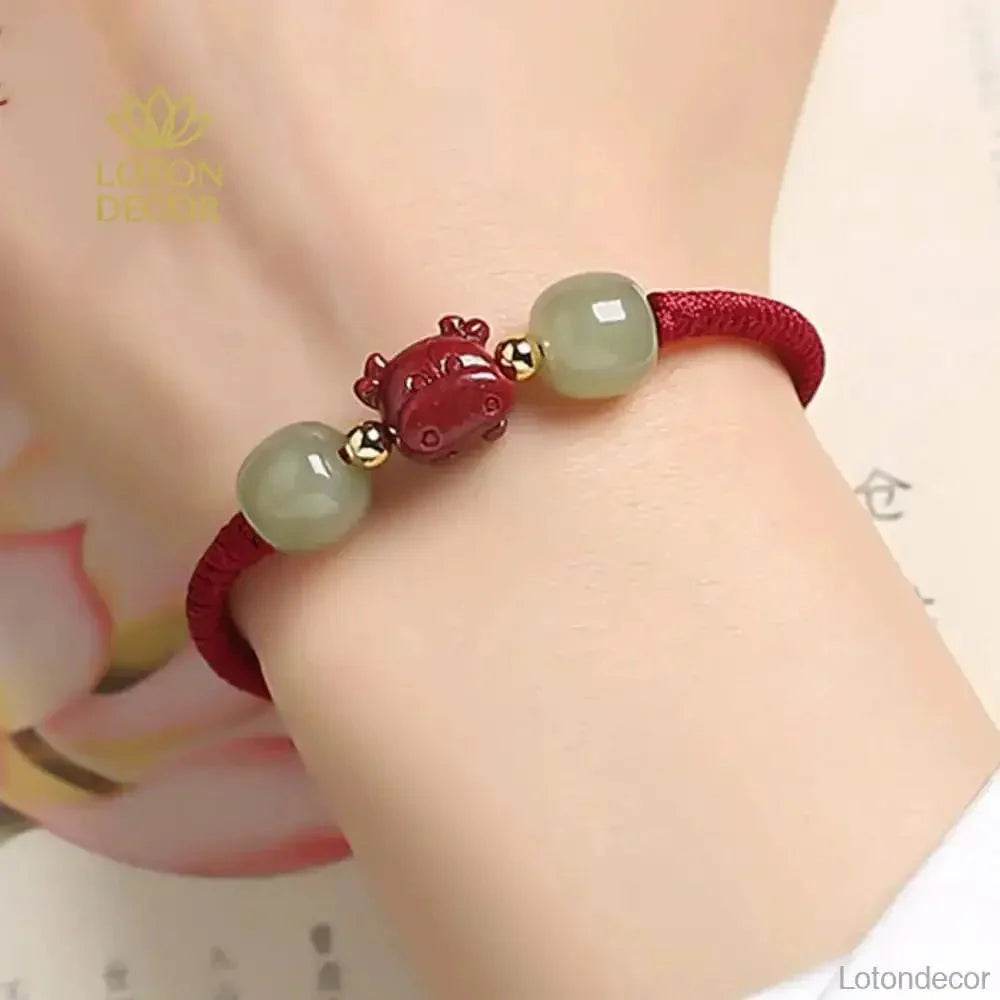 Cinnabar Ox Jade Bracelet – Year of the Ox Luck Amulet - Loton Decor