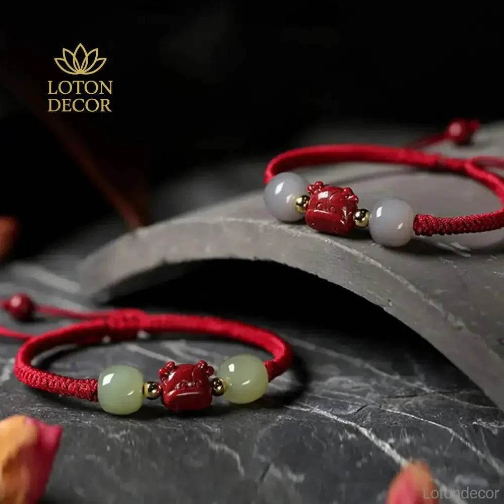 Cinnabar Ox Jade Bracelet – Year of the Ox Luck Amulet - Loton Decor