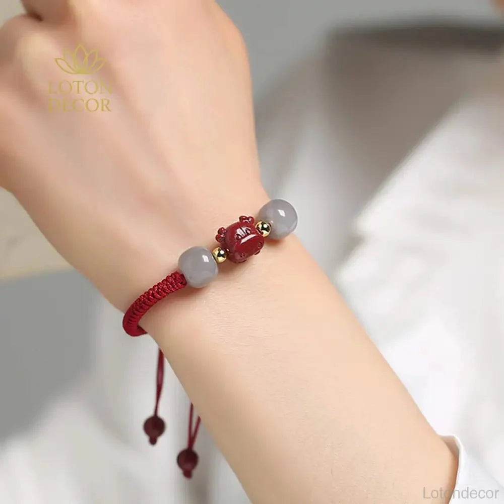 Cinnabar Ox Jade Bracelet – Year of the Ox Luck Amulet - Loton Decor
