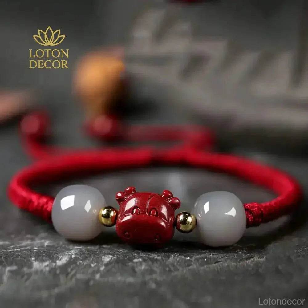 Cinnabar Ox Jade Bracelet – Year of the Ox Luck Amulet - Loton Decor