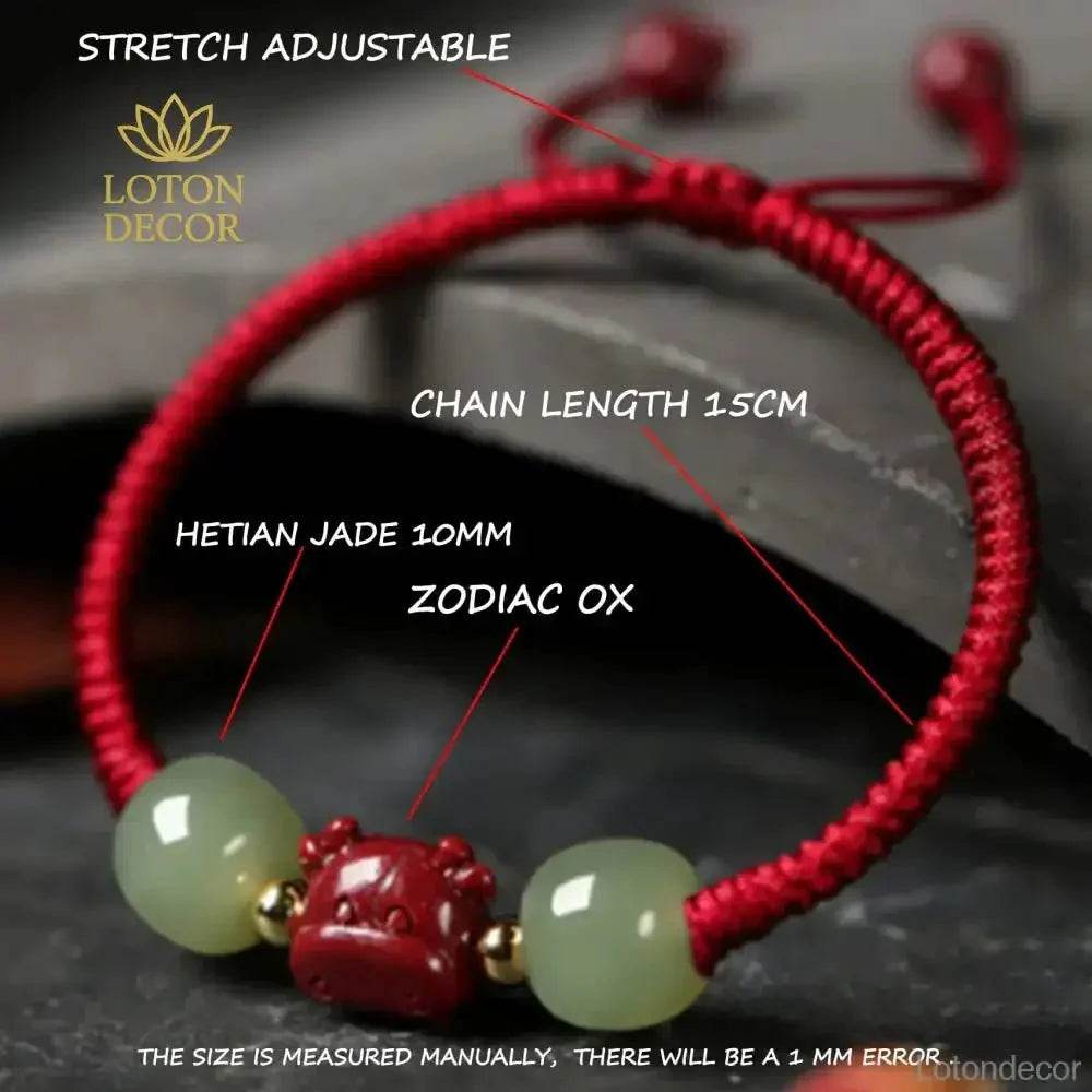Cinnabar Ox Jade Bracelet – Year of the Ox Luck Amulet - Loton Decor