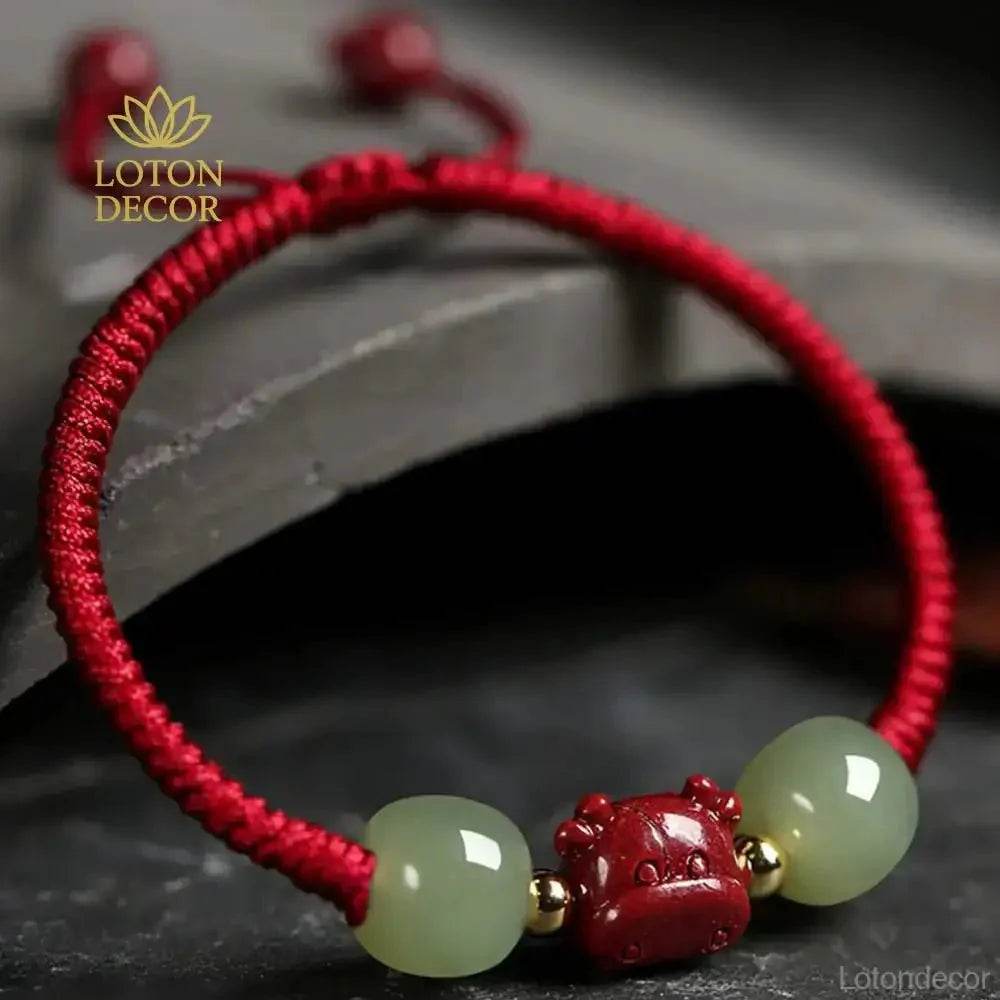 Cinnabar Ox Jade Bracelet – Year of the Ox Luck Amulet - Loton Decor