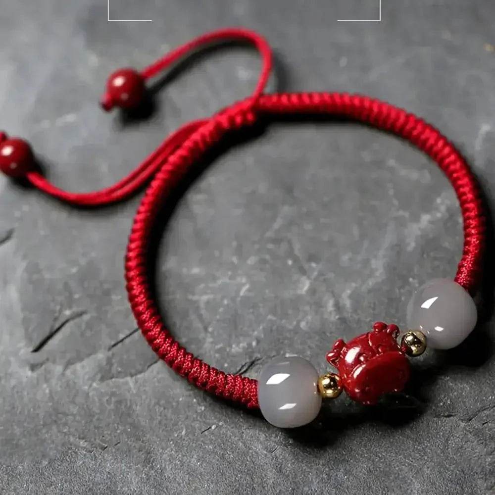 Cinnabar Ox Jade Bracelet – Year of the Ox Luck Amulet - Loton Decor