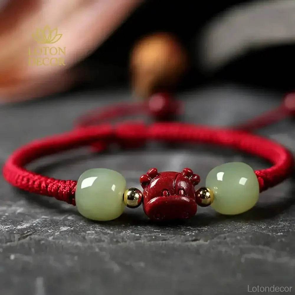 Cinnabar Ox Jade Bracelet – Year of the Ox Luck Amulet - Loton Decor