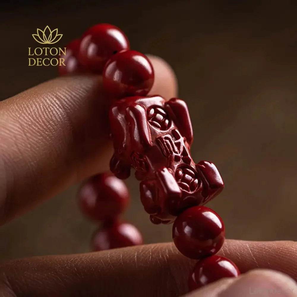 Cinnabar Pixiu Bracelet – Feng Shui Good Fortune Amulet - Loton Decor