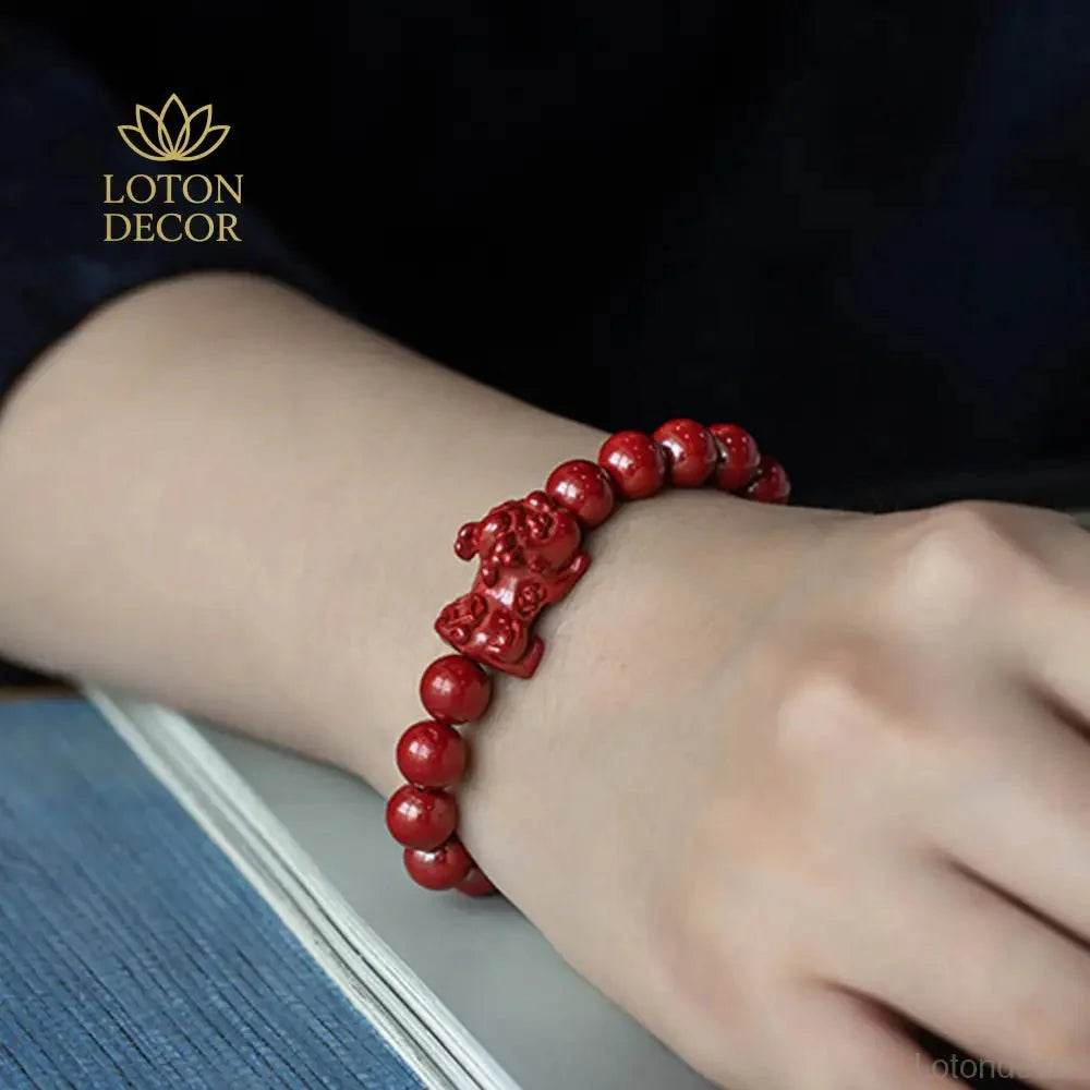 Cinnabar Pixiu Bracelet – Feng Shui Good Fortune Amulet - Loton Decor